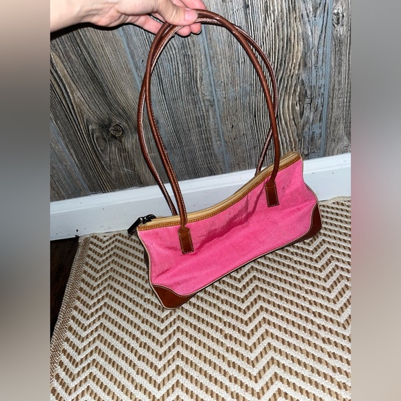 Ann Taylor Y2K brown leather and pink canvas zip top small purse - Picture 3 of 9